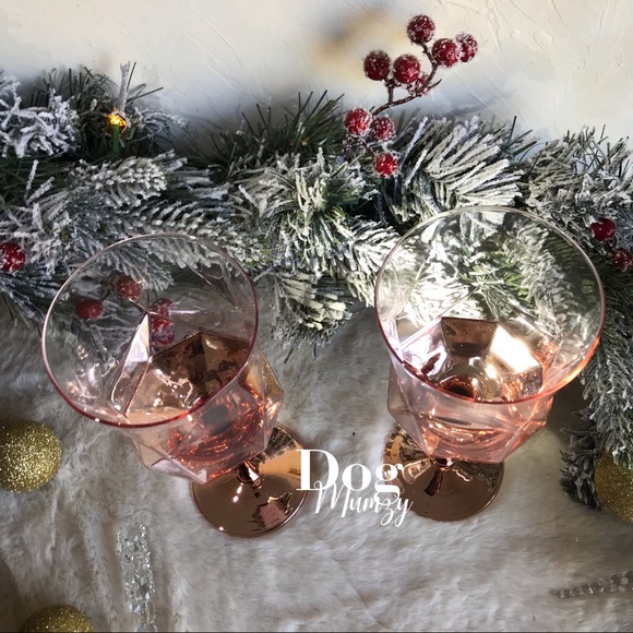 4 Luxe Habitat Rose Gold Jewel Shaped Wine Glass Box Sets - Picture 3 of 6